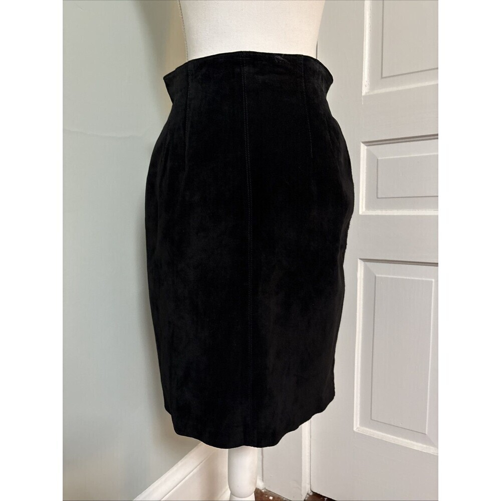 Evan Davies Pig‎ Suede Black Skirt Size 10 Vintage Leather Pencil Skirt